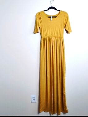 Zenana Mustard Gold Maxi Dress | Flowy Casual Dress w/ Pockets | S
